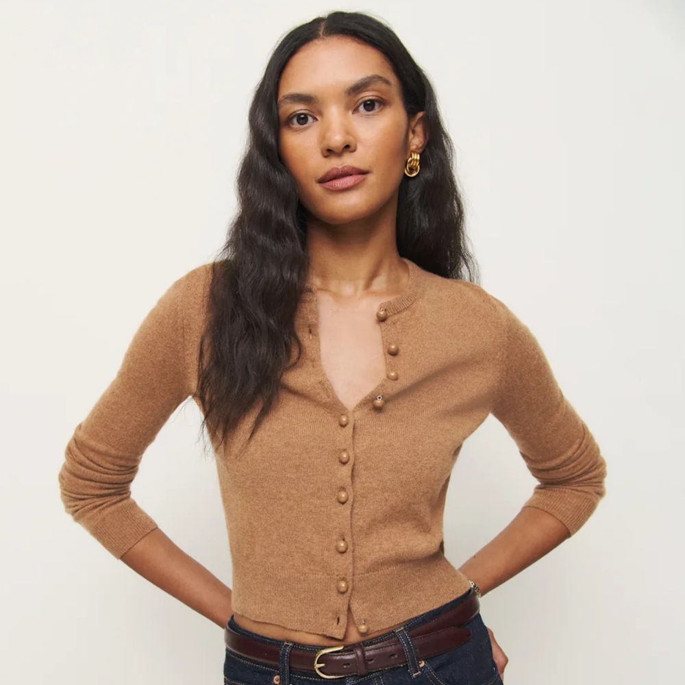 Reformation Caspia Cashmere Cropped Cardigan Natural - Size S